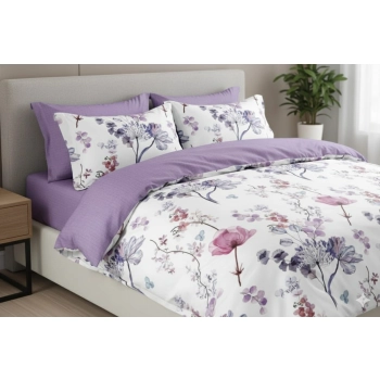 Pościel 200x220 biała w kwiaty PK672 z prześcieradłem